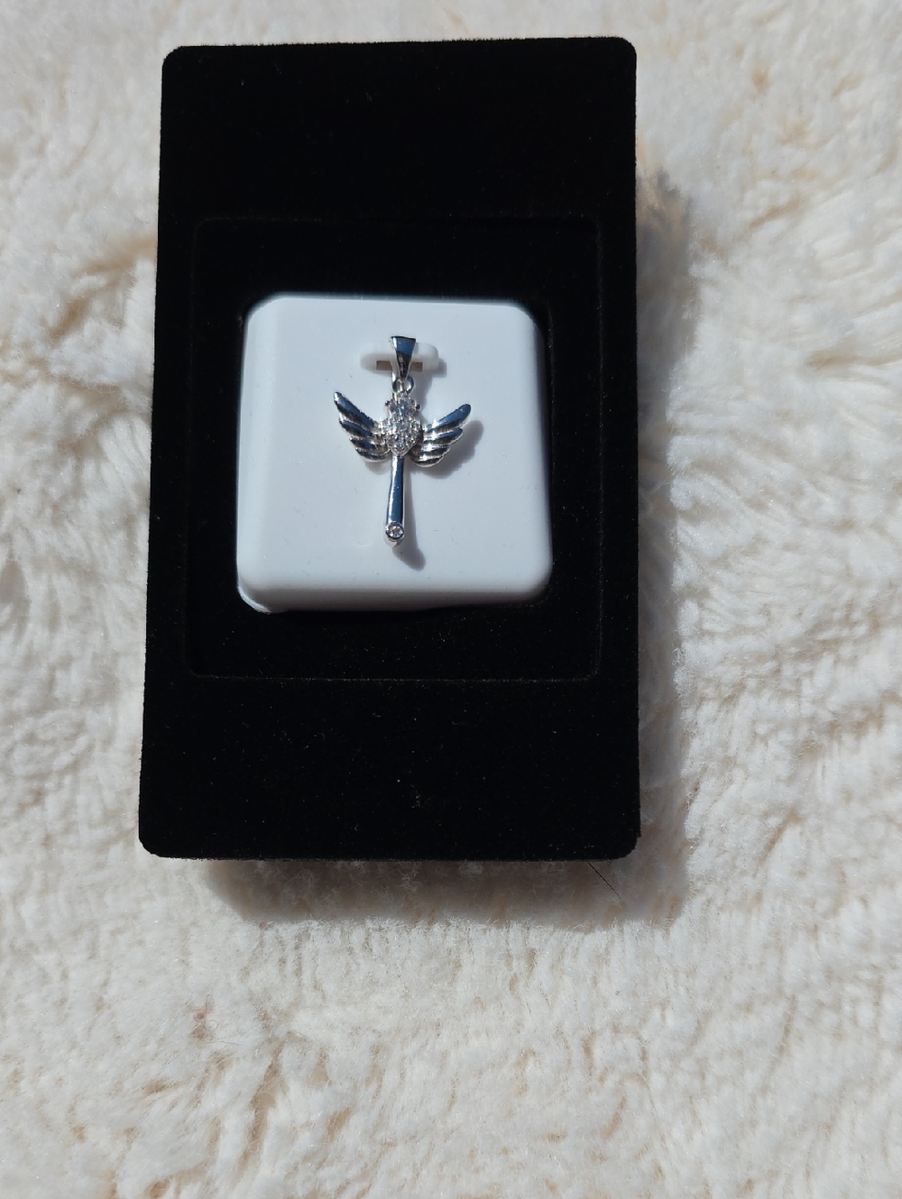 Silver With 0.50CTW Moissanite Angel Wing Pendant Necklace - Classic Silver Tone